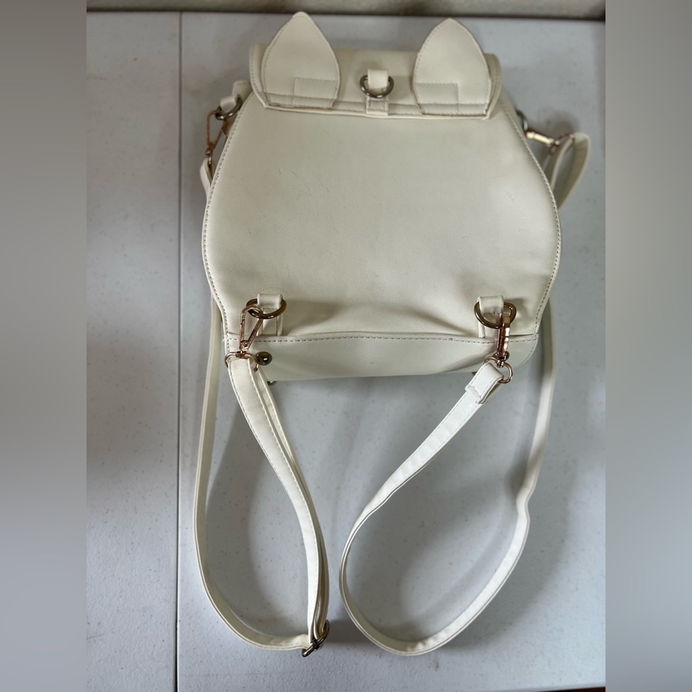 Vintage Sailor Moon luna Cat Ears White Backpack Purse Gold Bronze Hardware - Picture 13 of 13